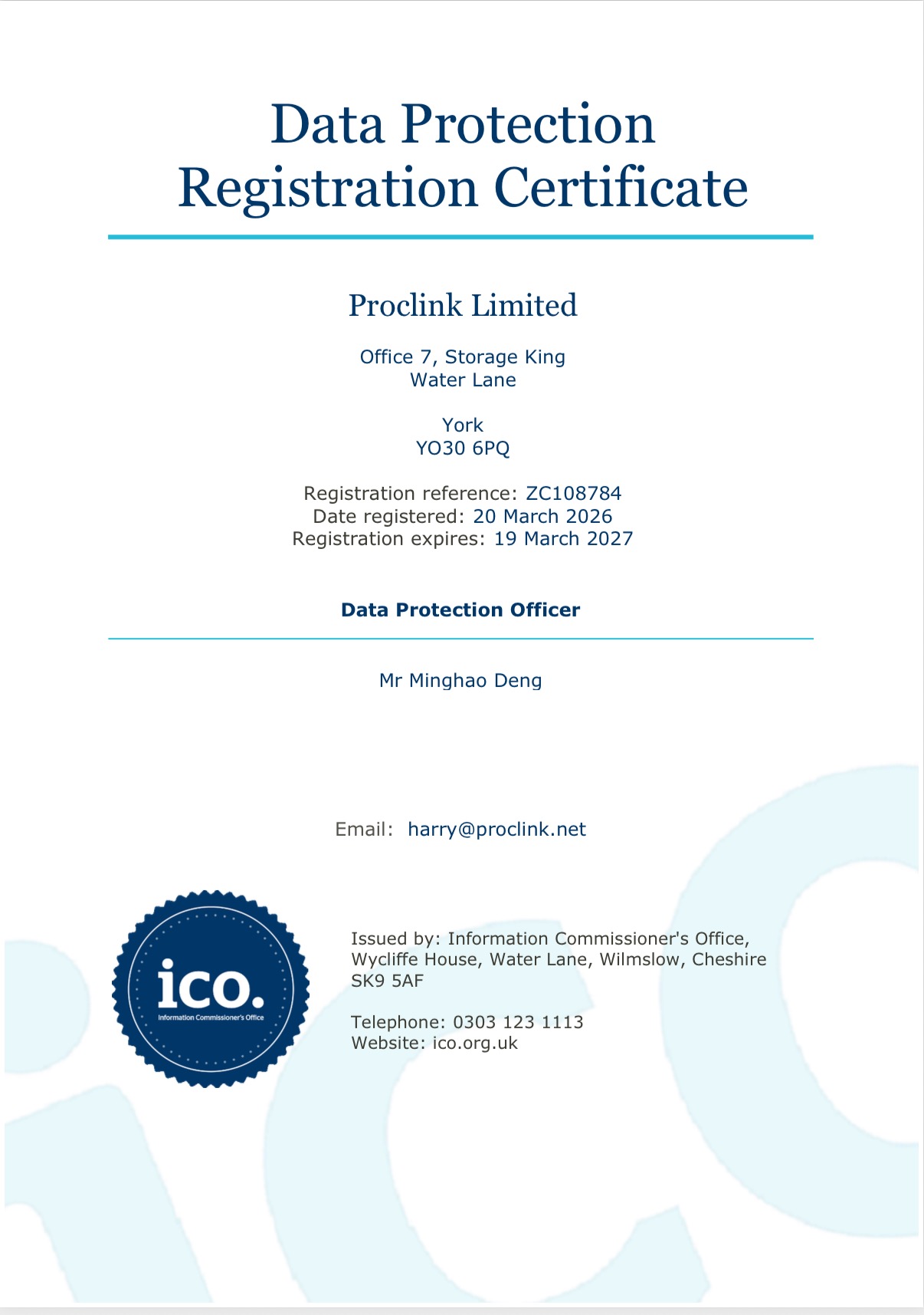 data protection registration certificate